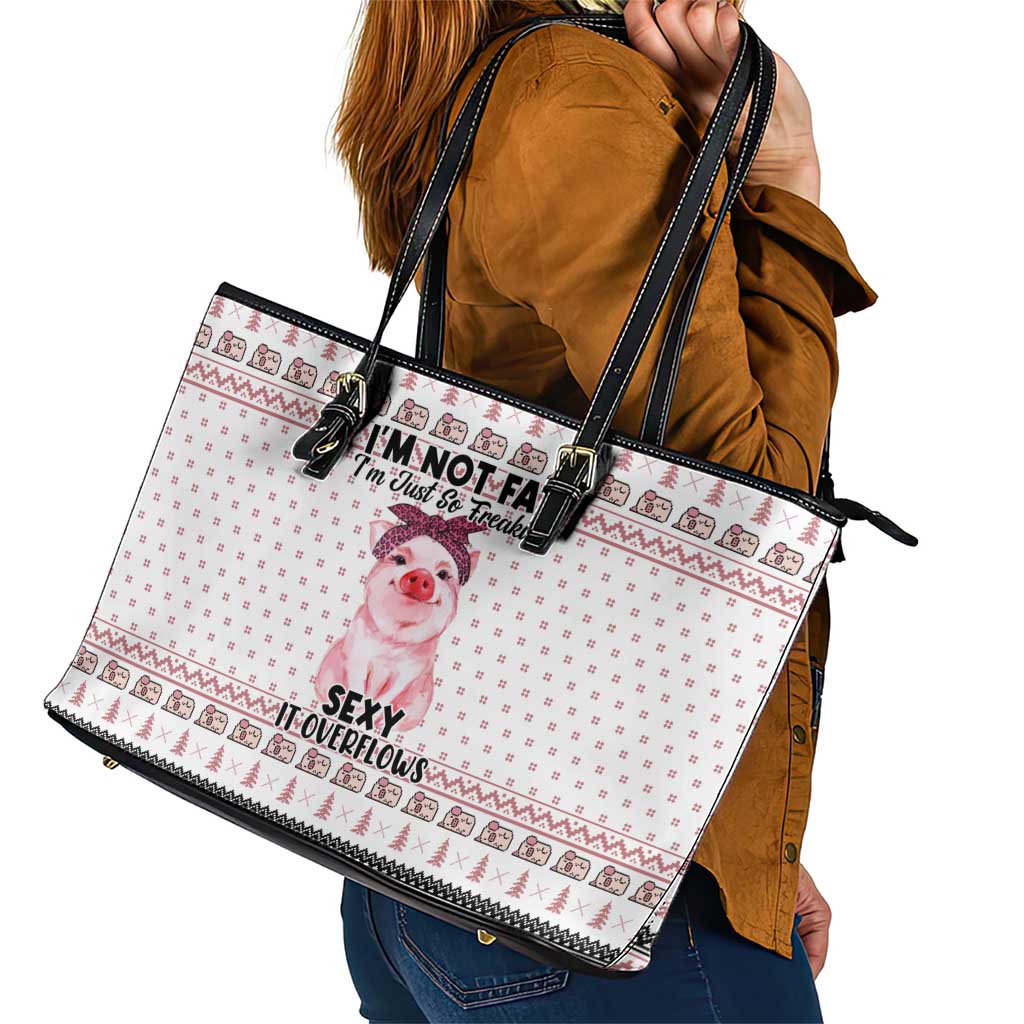 Pig Overflows Christmas Leather Tote Bag Xmas Holiday Patterns - Wonder Print Shop