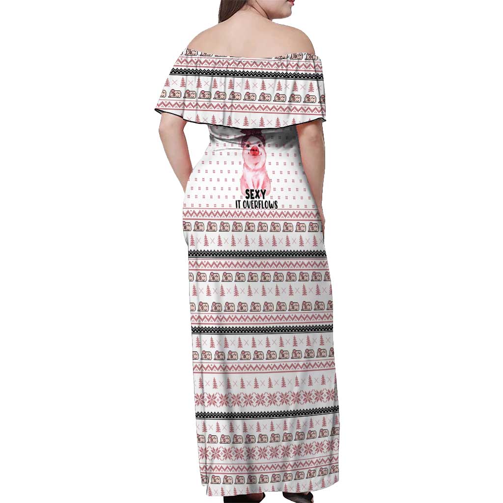 Pig Overflows Christmas Off Shoulder Maxi Dress Xmas Holiday Patterns - Wonder Print Shop
