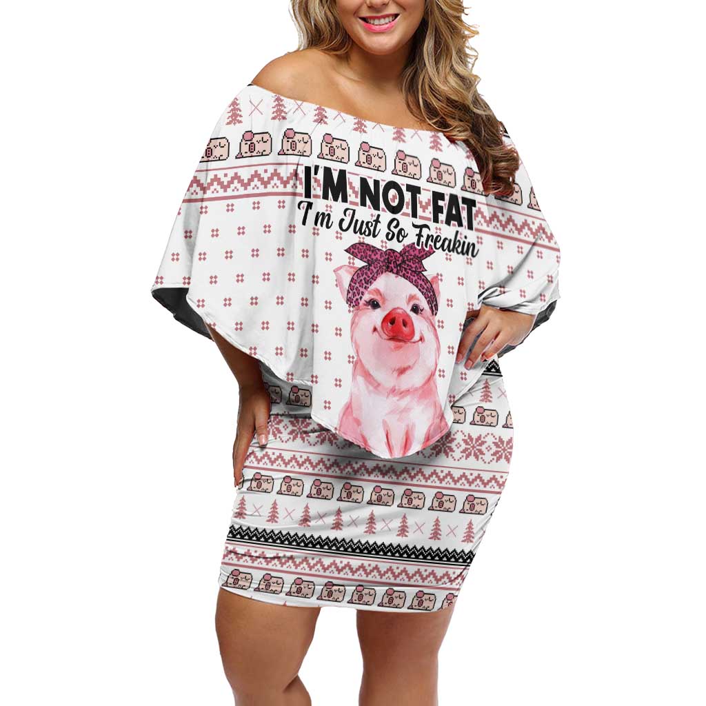 Pig Overflows Christmas Off Shoulder Short Dress Xmas Holiday Patterns - Wonder Print Shop