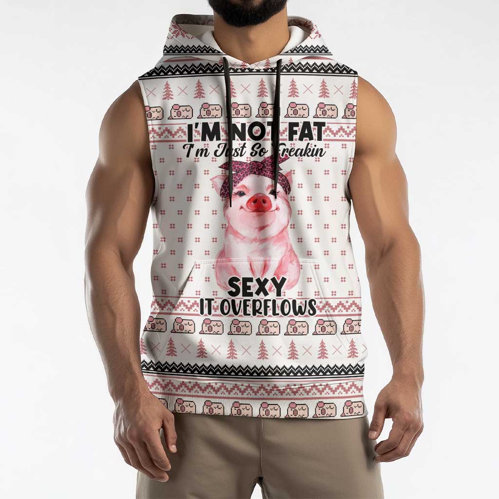 Pig Overflows Christmas Sleeveless Hoodie Xmas Holiday Patterns - Wonder Print Shop