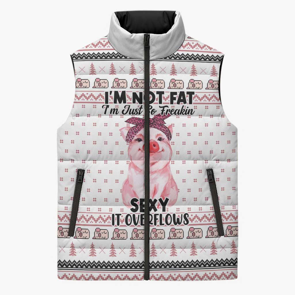 Pig Overflows Christmas Sleeveless Puffer Jacket Xmas Holiday Patterns - Wonder Print Shop