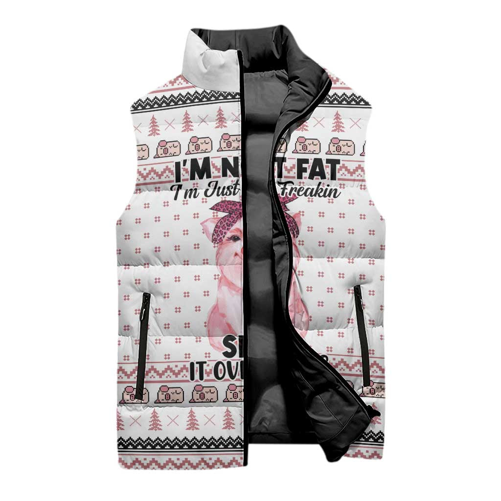 Pig Overflows Christmas Sleeveless Puffer Jacket Xmas Holiday Patterns - Wonder Print Shop