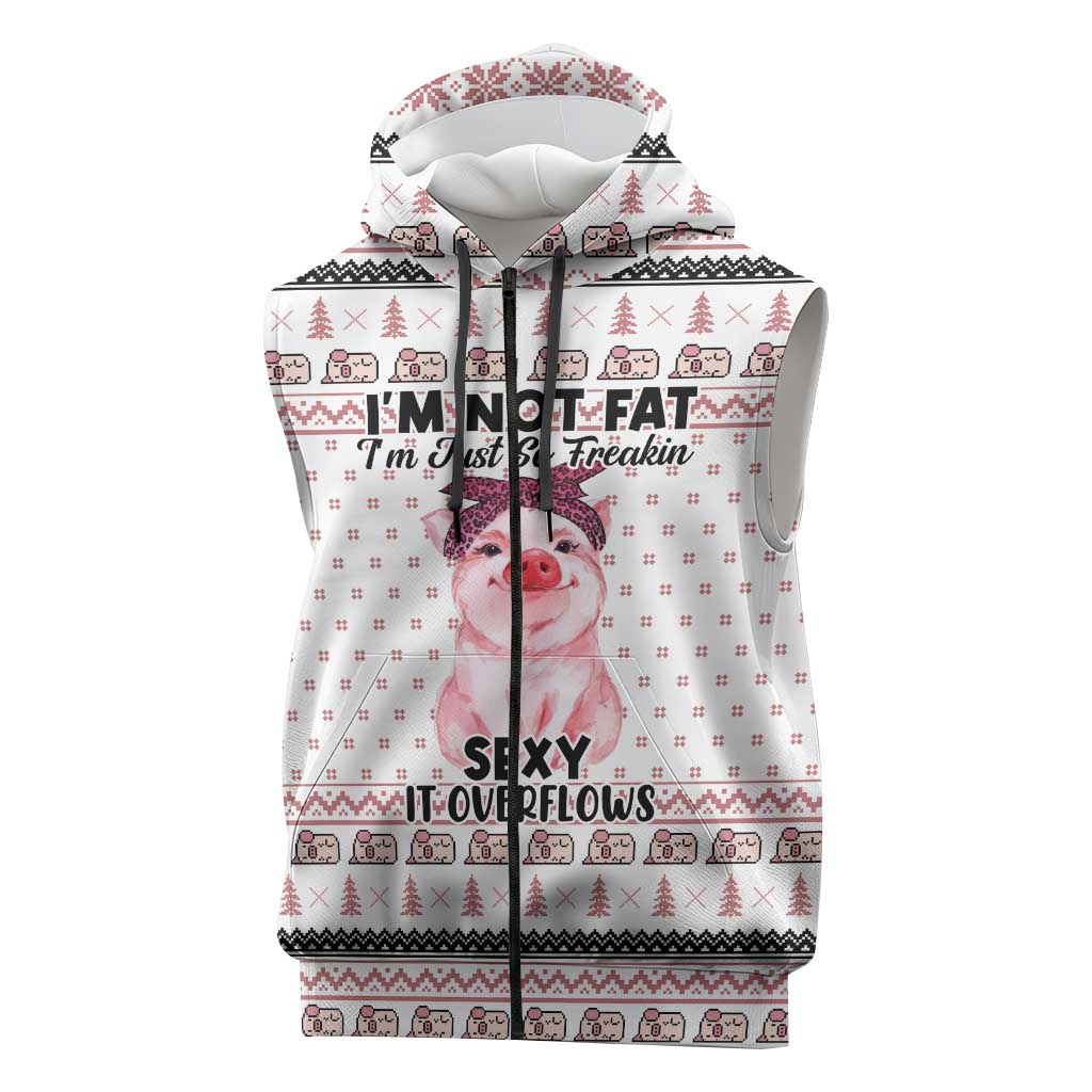 Pig Overflows Christmas Sleeveless Zip Hoodie Xmas Holiday Patterns - Wonder Print Shop