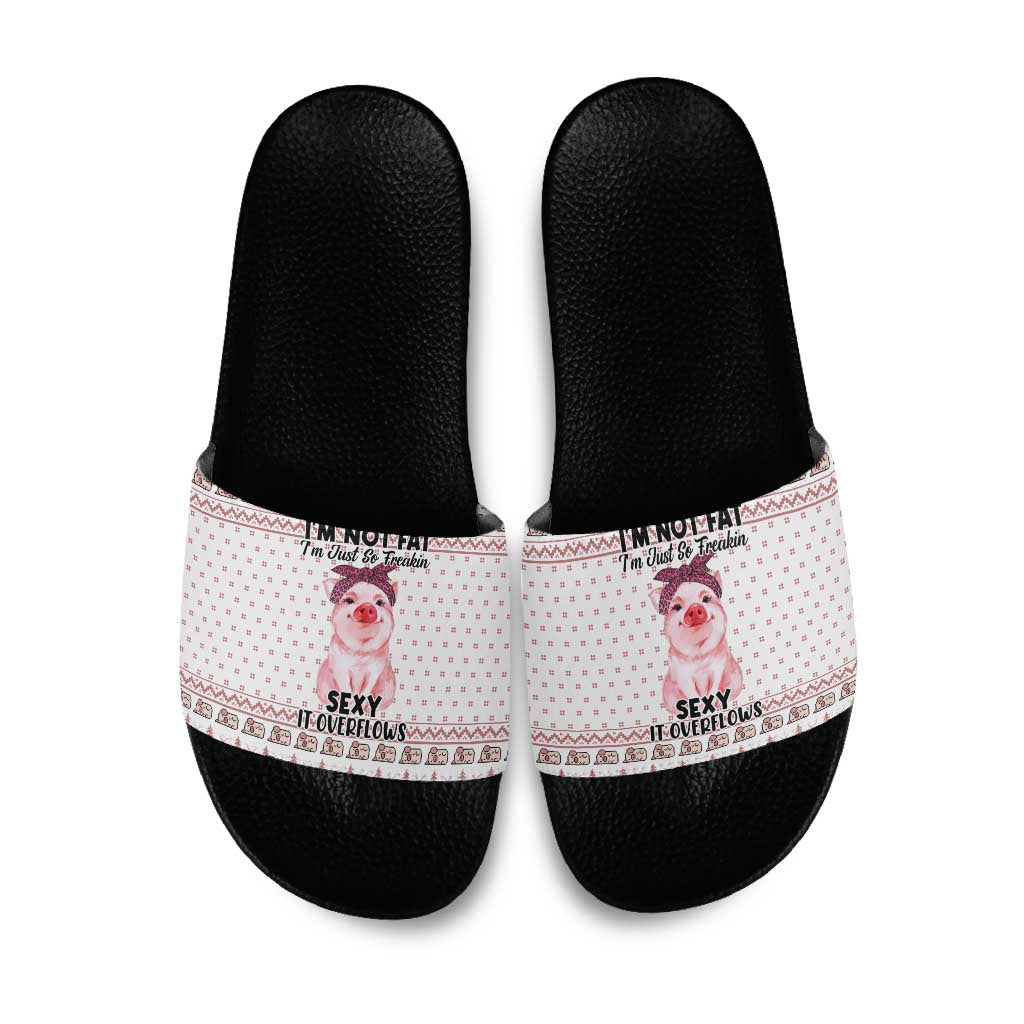 Pig Overflows Christmas Slide Sandals Xmas Holiday Patterns - Wonder Print Shop