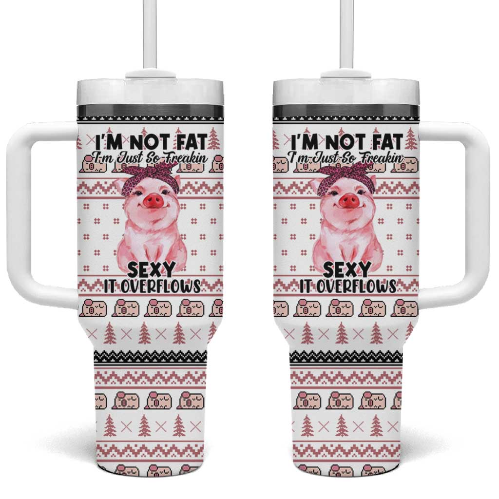 Pig Overflows Christmas Tumbler With Handle Xmas Holiday Patterns - Wonder Print Shop