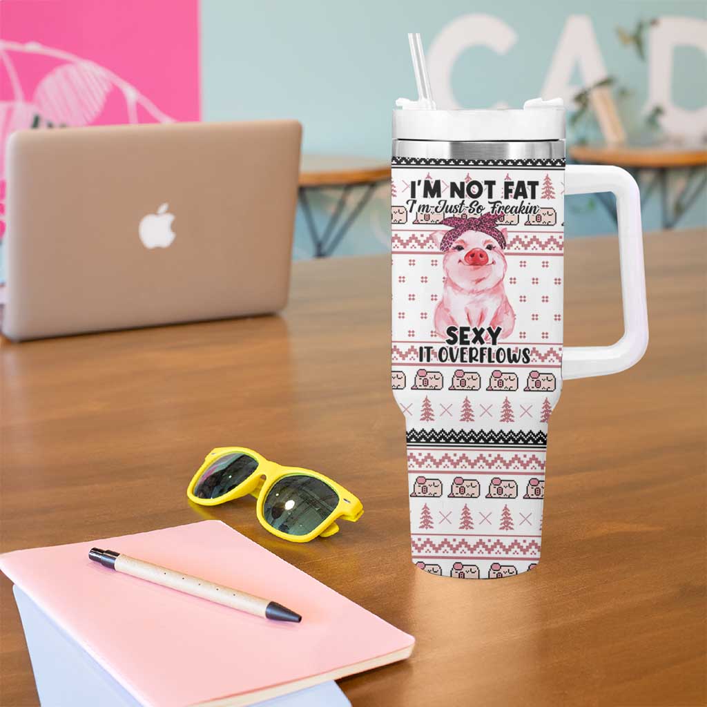 Pig Overflows Christmas Tumbler With Handle Xmas Holiday Patterns - Wonder Print Shop