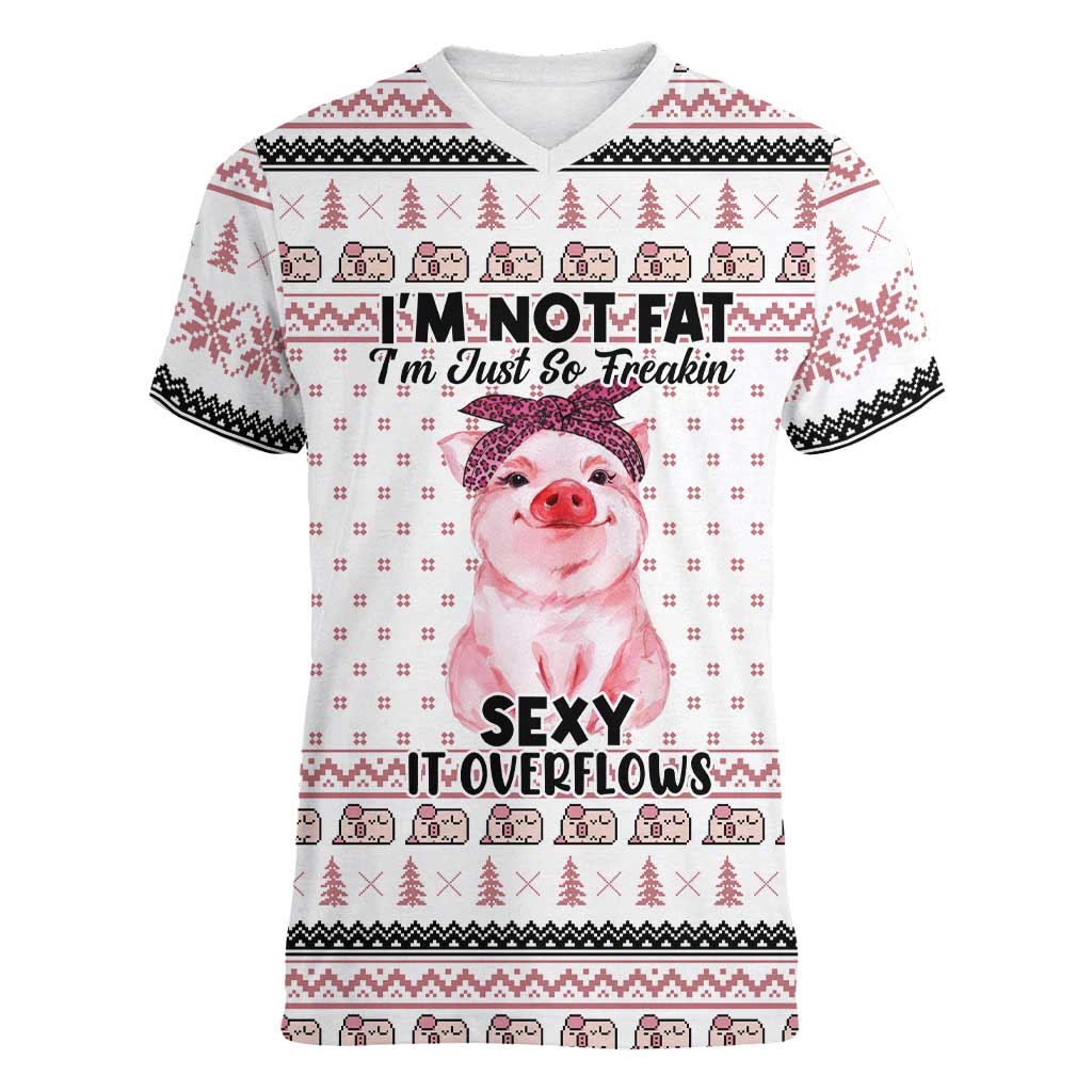 Pig Overflows Christmas Women V-Neck T-Shirt Xmas Holiday Patterns - Wonder Print Shop