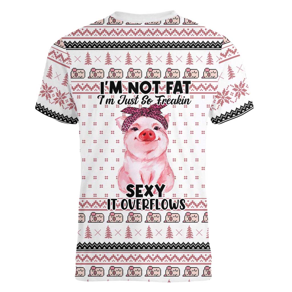 Pig Overflows Christmas Women V-Neck T-Shirt Xmas Holiday Patterns - Wonder Print Shop