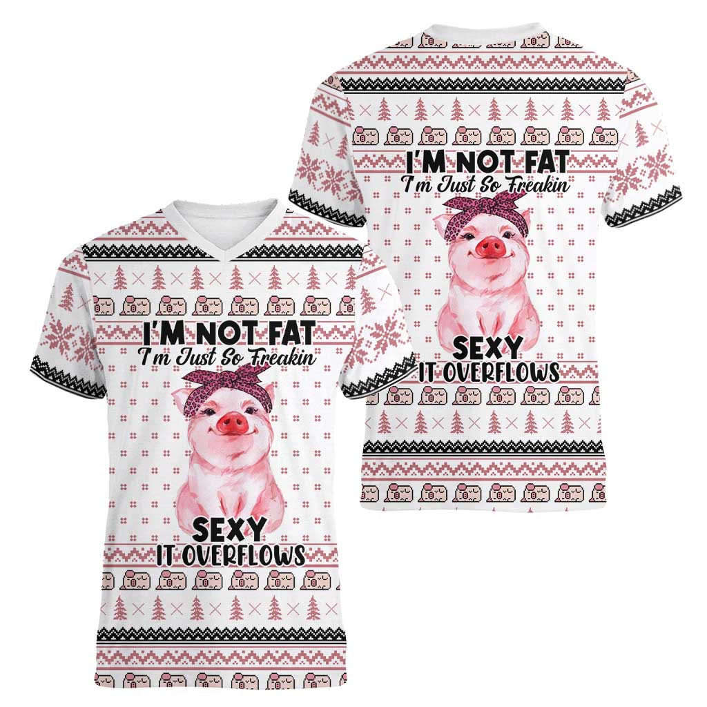 Pig Overflows Christmas Women V-Neck T-Shirt Xmas Holiday Patterns - Wonder Print Shop