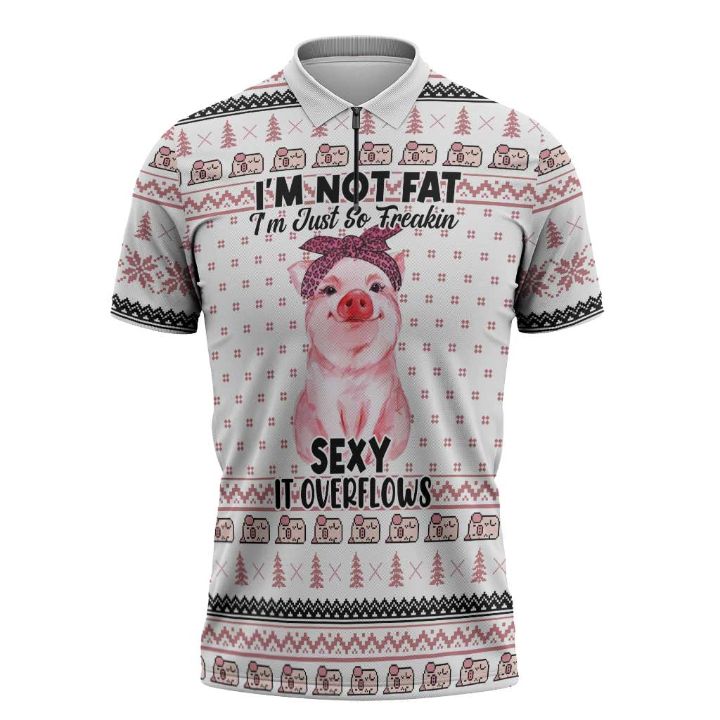 Pig Overflows Christmas Zipper Polo Shirt Xmas Holiday Patterns - Wonder Print Shop