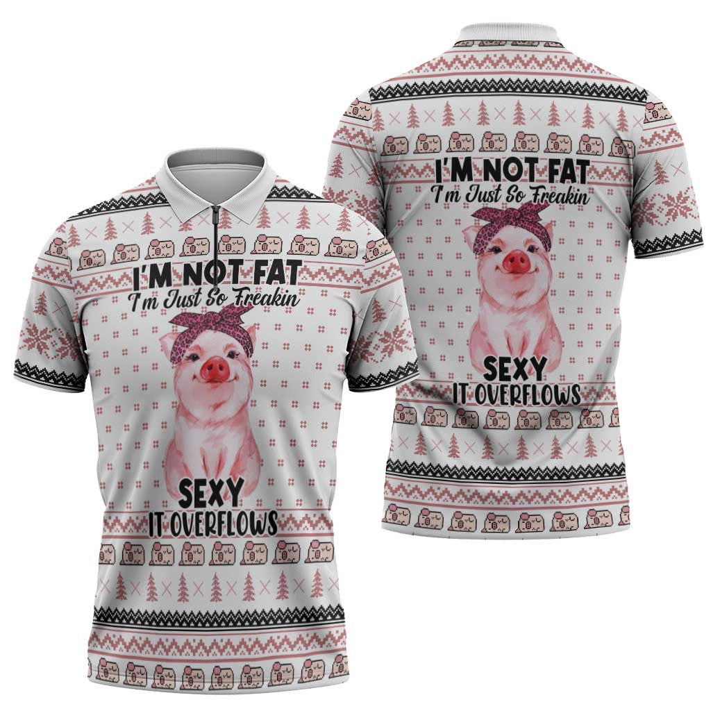 Pig Overflows Christmas Zipper Polo Shirt Xmas Holiday Patterns - Wonder Print Shop