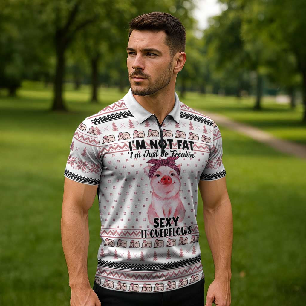 Pig Overflows Christmas Zipper Polo Shirt Xmas Holiday Patterns - Wonder Print Shop