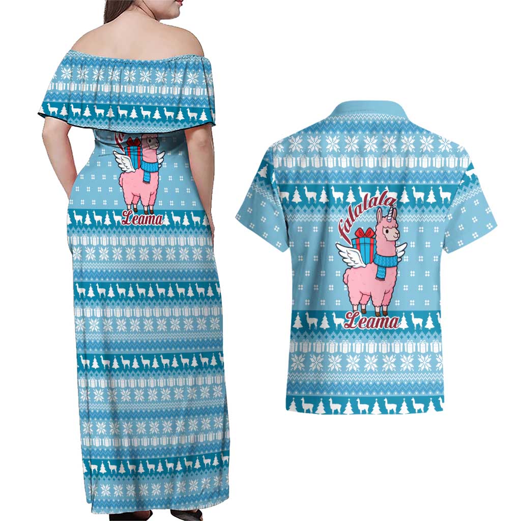 Pink Llama Christmas Couples Matching Off Shoulder Maxi Dress and Hawaiian Shirt Xmas Holiday Patterns - Wonder Print Shop