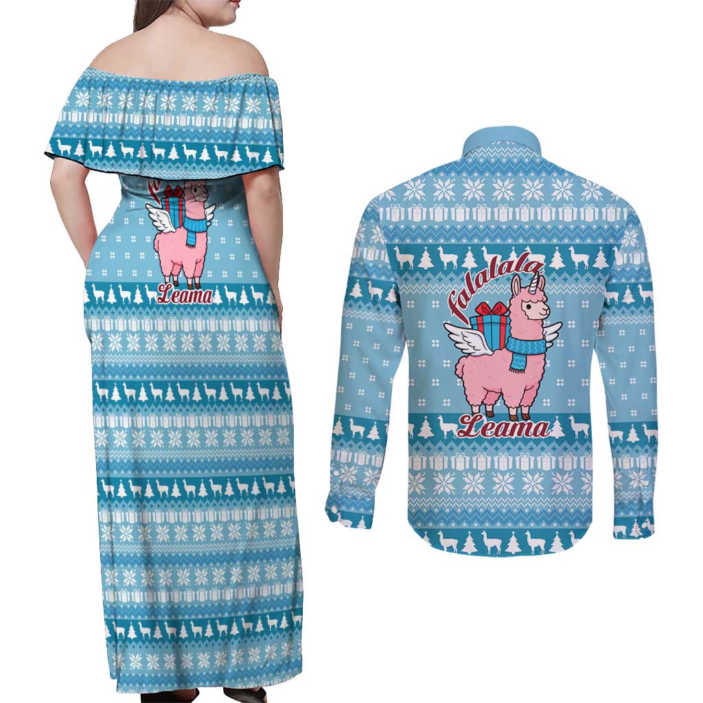 Pink Llama Christmas Couples Matching Off Shoulder Maxi Dress and Long Sleeve Button Shirt Xmas Holiday Patterns - Wonder Print Shop