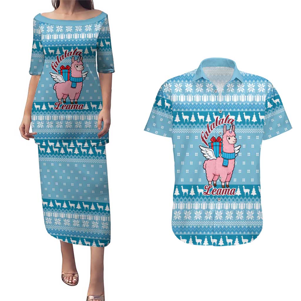 Pink Llama Christmas Couples Matching Puletasi and Hawaiian Shirt Xmas Holiday Patterns - Wonder Print Shop