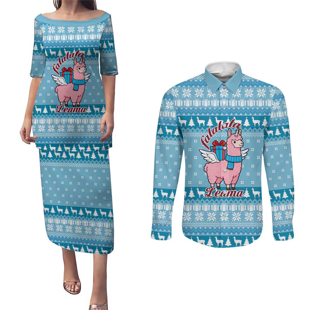 Pink Llama Christmas Couples Matching Puletasi and Long Sleeve Button Shirt Xmas Holiday Patterns - Wonder Print Shop