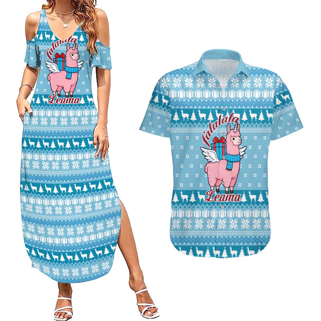 Pink Llama Christmas Couples Matching Summer Maxi Dress and Hawaiian Shirt Xmas Holiday Patterns - Wonder Print Shop
