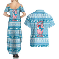 Pink Llama Christmas Couples Matching Summer Maxi Dress and Hawaiian Shirt Xmas Holiday Patterns - Wonder Print Shop