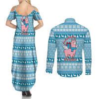 Pink Llama Christmas Couples Matching Summer Maxi Dress and Long Sleeve Button Shirt Xmas Holiday Patterns - Wonder Print Shop