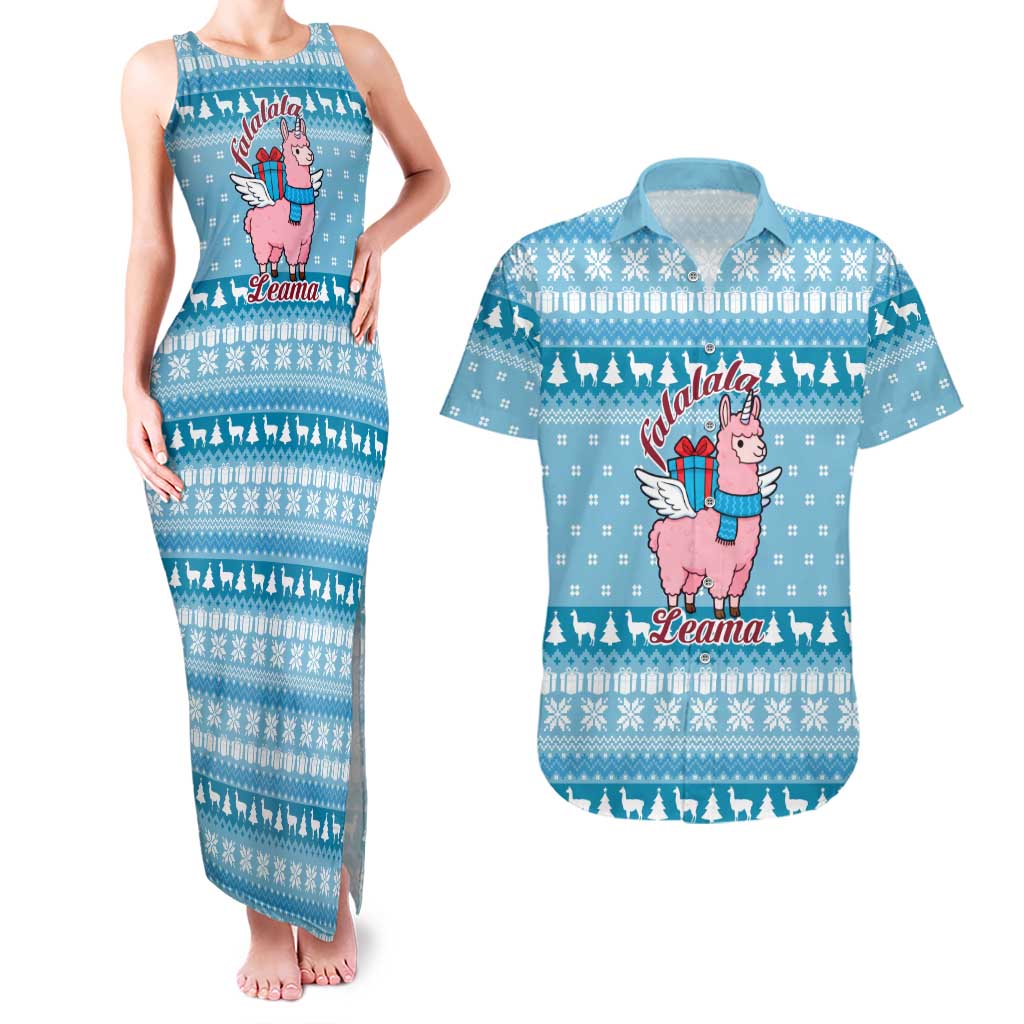 Pink Llama Christmas Couples Matching Tank Maxi Dress and Hawaiian Shirt Xmas Holiday Patterns - Wonder Print Shop