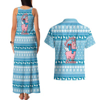 Pink Llama Christmas Couples Matching Tank Maxi Dress and Hawaiian Shirt Xmas Holiday Patterns - Wonder Print Shop