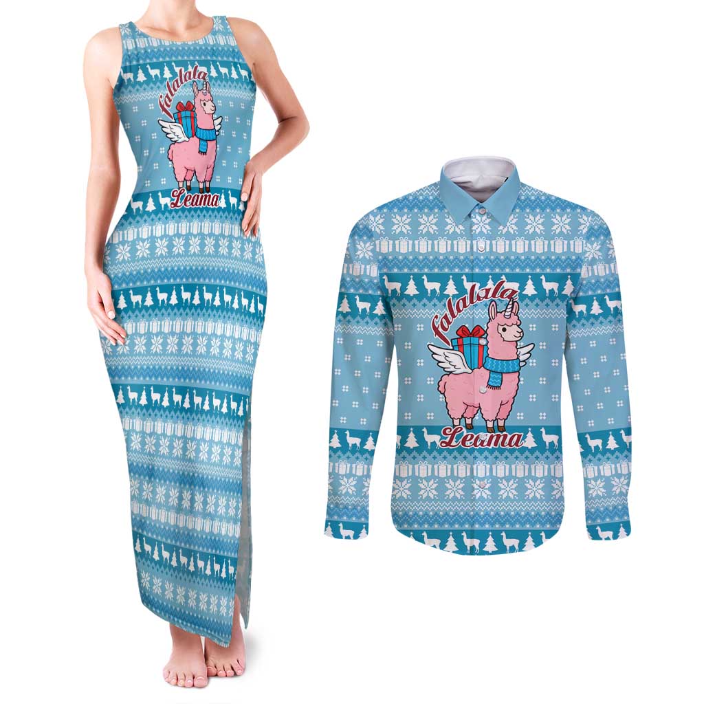 Pink Llama Christmas Couples Matching Tank Maxi Dress and Long Sleeve Button Shirt Xmas Holiday Patterns - Wonder Print Shop