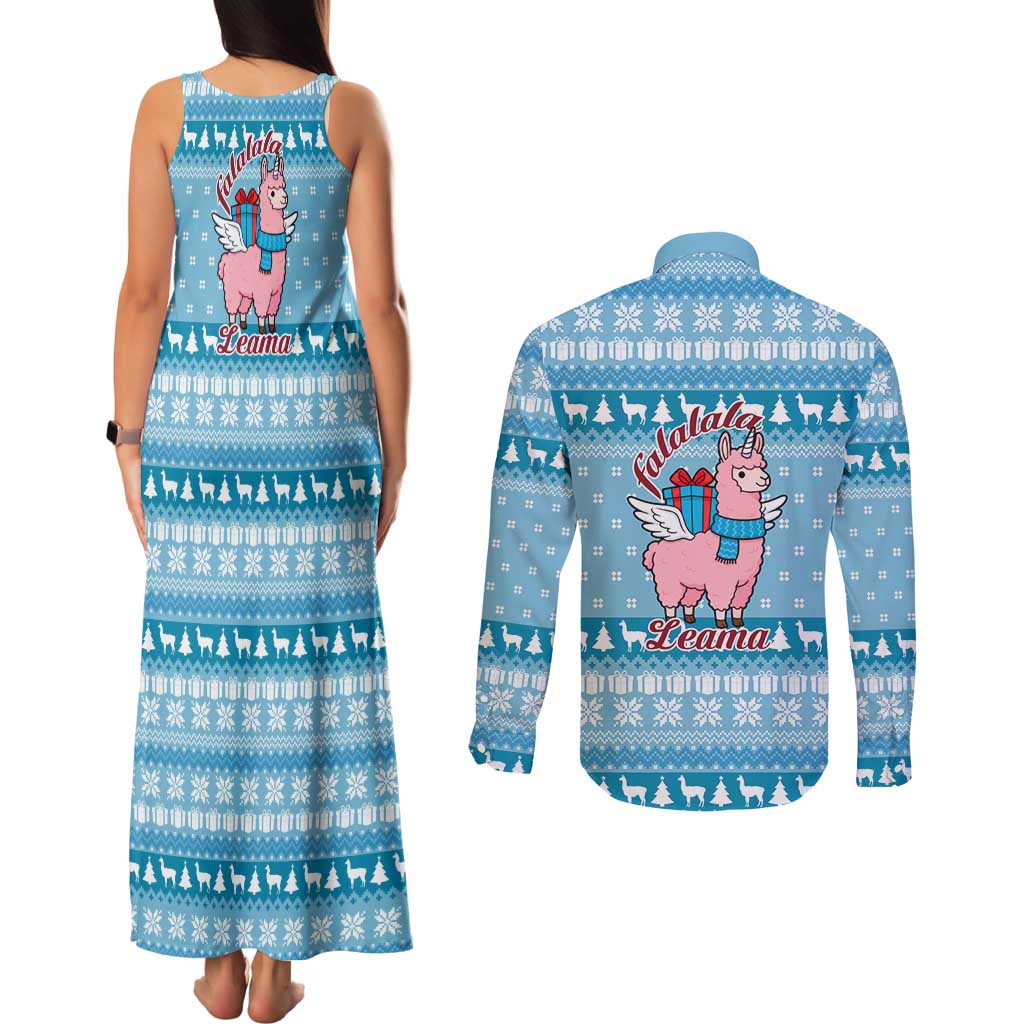 Pink Llama Christmas Couples Matching Tank Maxi Dress and Long Sleeve Button Shirt Xmas Holiday Patterns - Wonder Print Shop