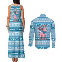Pink Llama Christmas Couples Matching Tank Maxi Dress and Long Sleeve Button Shirt Xmas Holiday Patterns - Wonder Print Shop