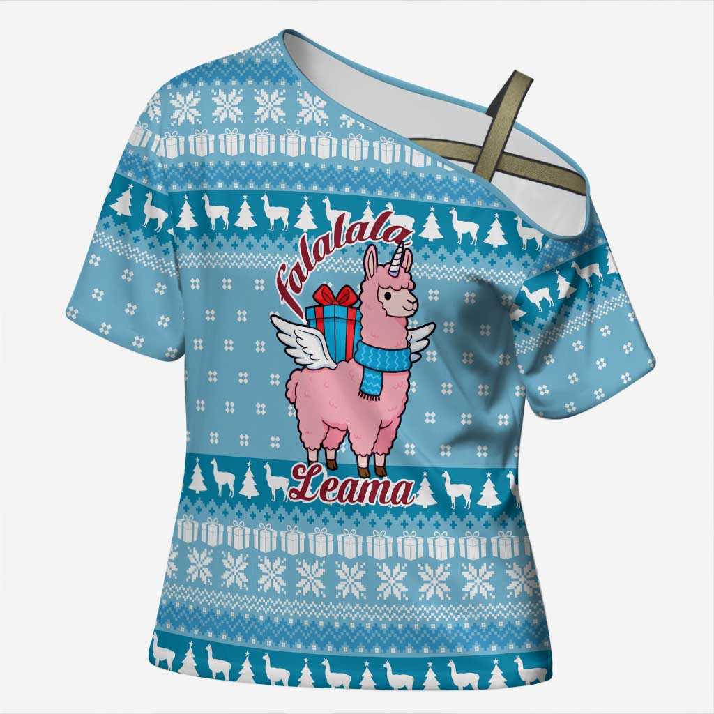 Pink Llama Christmas Cross Shoulder Shirt Xmas Holiday Patterns - Wonder Print Shop