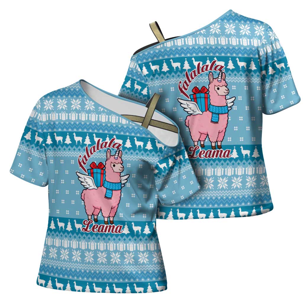 Pink Llama Christmas Cross Shoulder Shirt Xmas Holiday Patterns - Wonder Print Shop