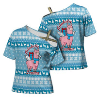 Pink Llama Christmas Cross Shoulder Shirt Xmas Holiday Patterns - Wonder Print Shop