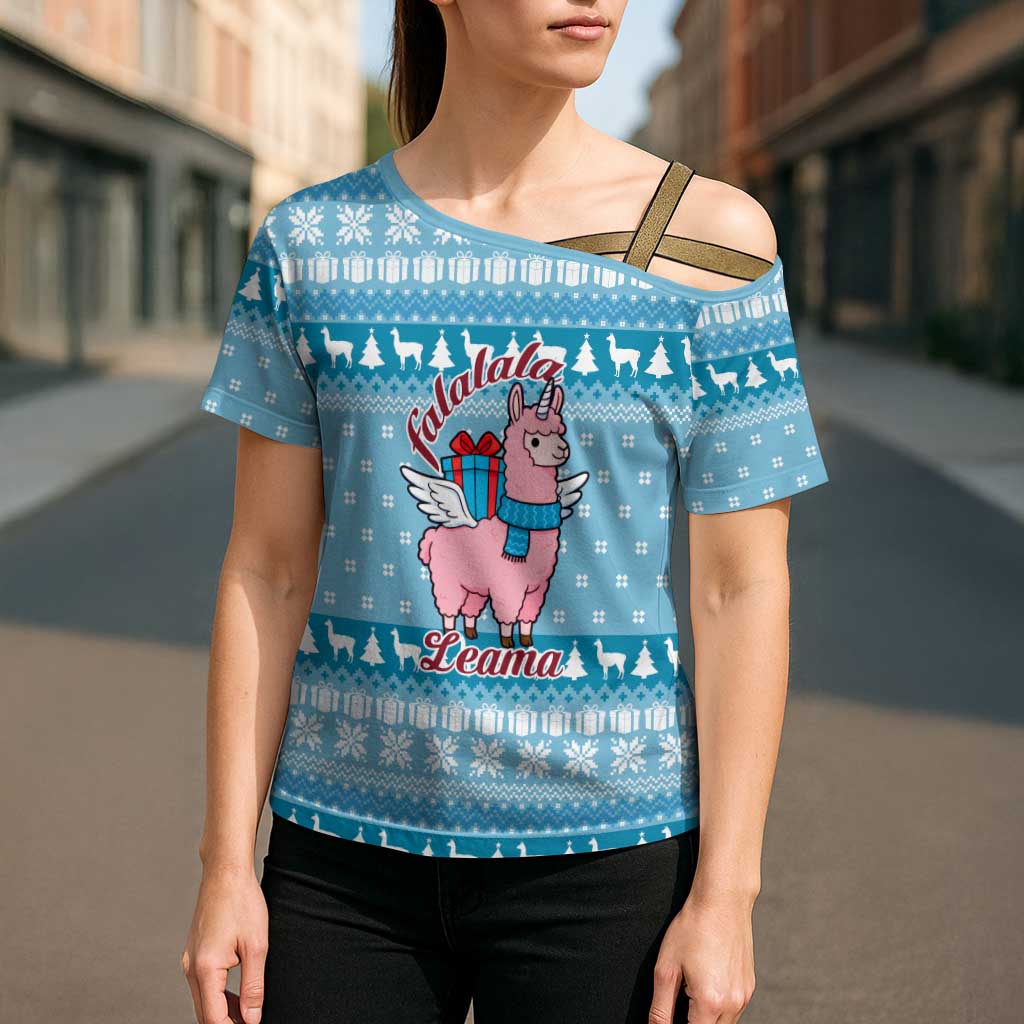 Pink Llama Christmas Cross Shoulder Shirt Xmas Holiday Patterns - Wonder Print Shop