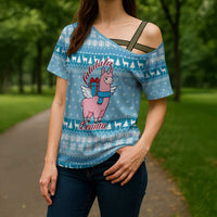 Pink Llama Christmas Cross Shoulder Shirt Xmas Holiday Patterns - Wonder Print Shop