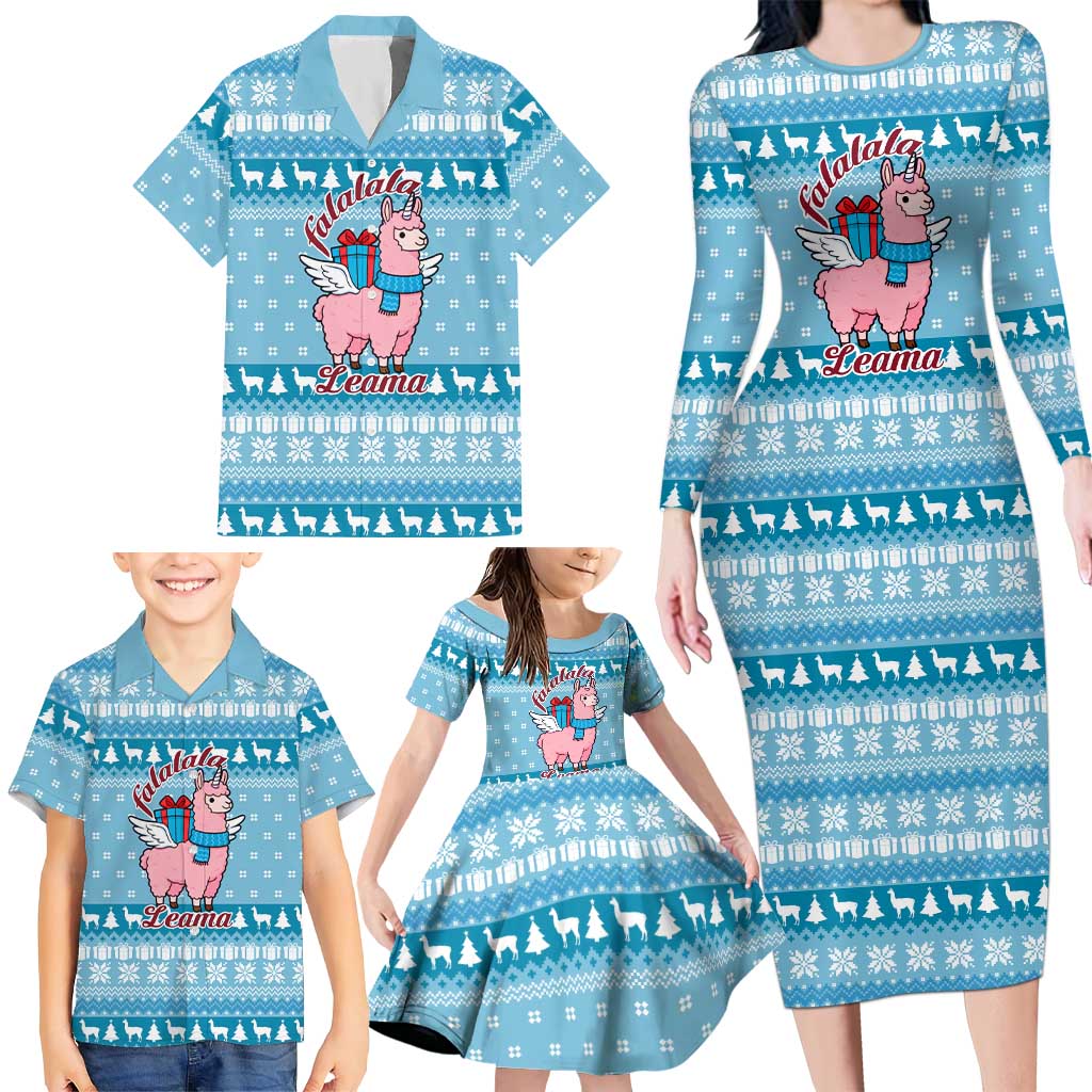 Pink Llama Christmas Family Matching Long Sleeve Bodycon Dress and Hawaiian Shirt Xmas Holiday Patterns - Wonder Print Shop