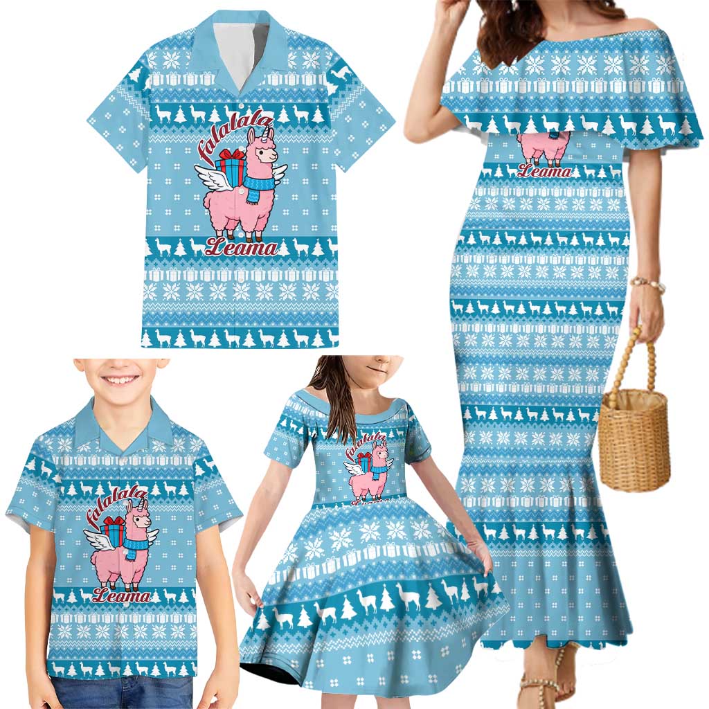 Pink Llama Christmas Family Matching Mermaid Dress and Hawaiian Shirt Xmas Holiday Patterns - Wonder Print Shop
