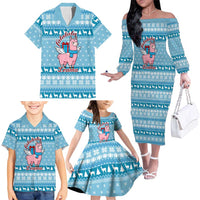Pink Llama Christmas Family Matching Off The Shoulder Long Sleeve Dress and Hawaiian Shirt Xmas Holiday Patterns - Wonder Print Shop