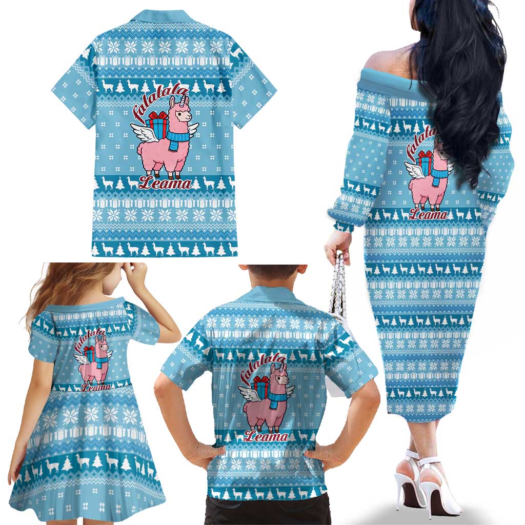 Pink Llama Christmas Family Matching Off The Shoulder Long Sleeve Dress and Hawaiian Shirt Xmas Holiday Patterns - Wonder Print Shop
