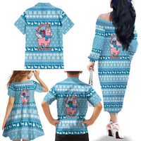 Pink Llama Christmas Family Matching Off The Shoulder Long Sleeve Dress and Hawaiian Shirt Xmas Holiday Patterns - Wonder Print Shop