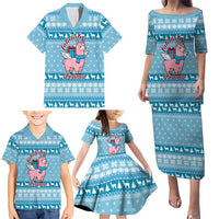 Pink Llama Christmas Family Matching Puletasi and Hawaiian Shirt Xmas Holiday Patterns - Wonder Print Shop