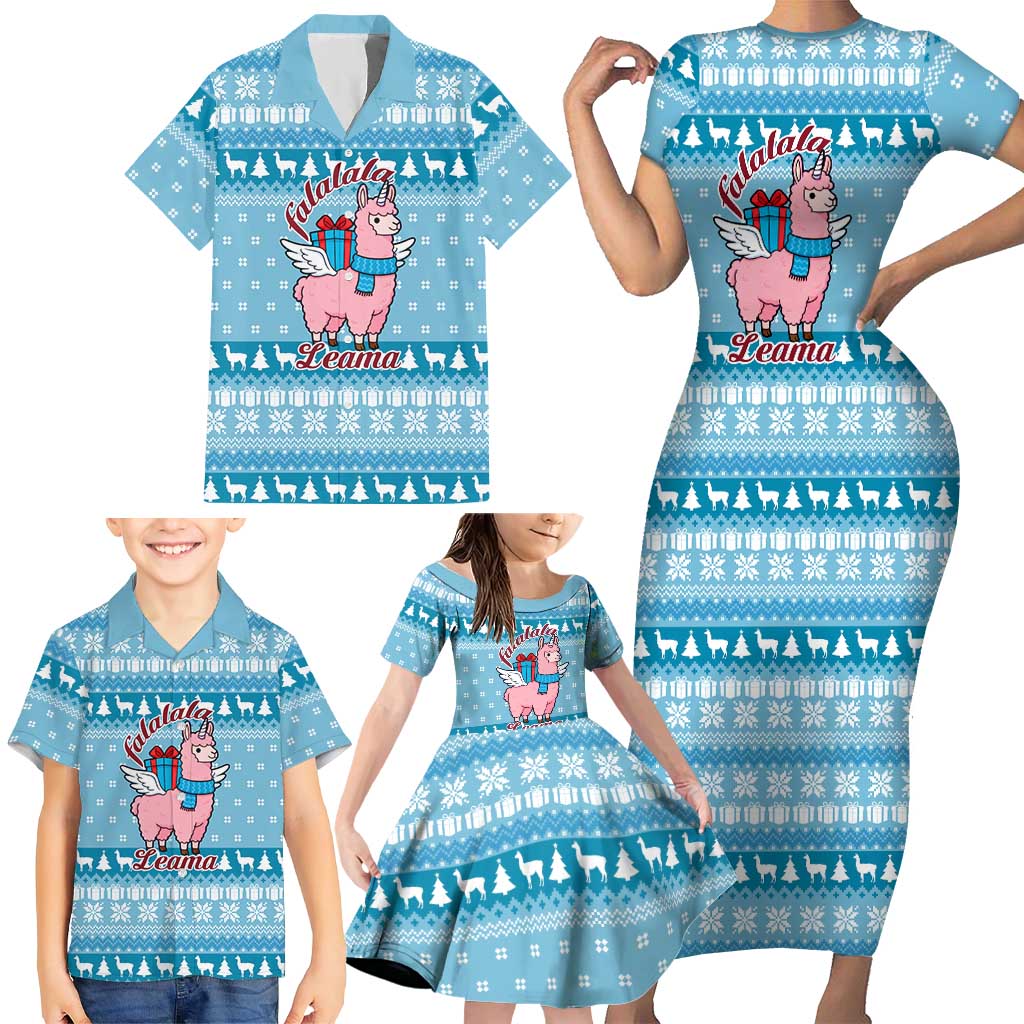 Pink Llama Christmas Family Matching Short Sleeve Bodycon Dress and Hawaiian Shirt Xmas Holiday Patterns - Wonder Print Shop