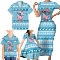 Pink Llama Christmas Family Matching Short Sleeve Bodycon Dress and Hawaiian Shirt Xmas Holiday Patterns - Wonder Print Shop