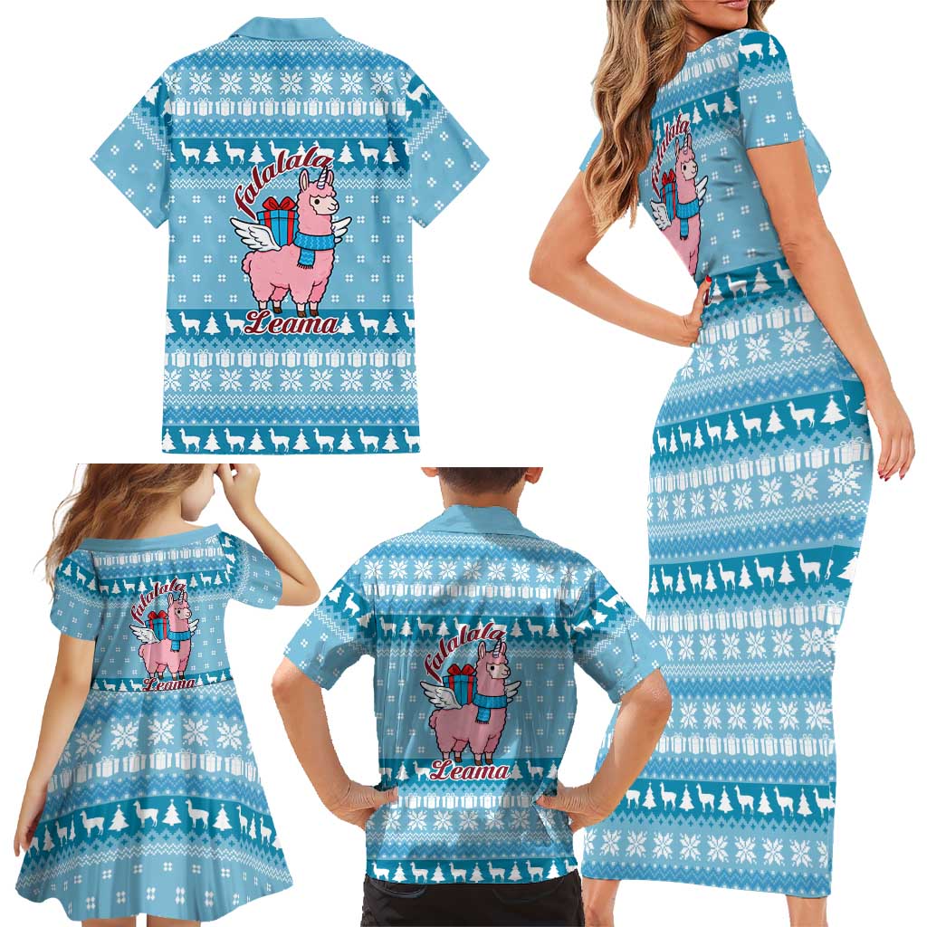 Pink Llama Christmas Family Matching Short Sleeve Bodycon Dress and Hawaiian Shirt Xmas Holiday Patterns - Wonder Print Shop