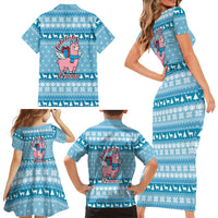 Pink Llama Christmas Family Matching Short Sleeve Bodycon Dress and Hawaiian Shirt Xmas Holiday Patterns - Wonder Print Shop