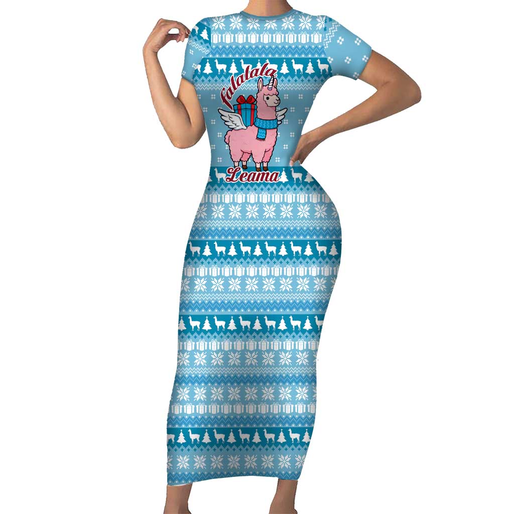 Pink Llama Christmas Family Matching Short Sleeve Bodycon Dress and Hawaiian Shirt Xmas Holiday Patterns - Wonder Print Shop