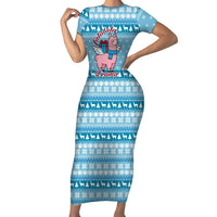 Pink Llama Christmas Family Matching Short Sleeve Bodycon Dress and Hawaiian Shirt Xmas Holiday Patterns - Wonder Print Shop