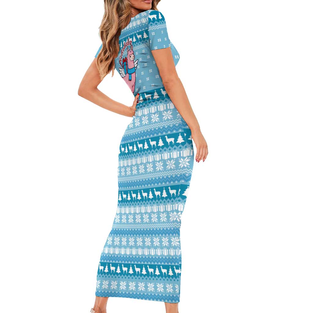 Pink Llama Christmas Family Matching Short Sleeve Bodycon Dress and Hawaiian Shirt Xmas Holiday Patterns - Wonder Print Shop
