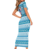 Pink Llama Christmas Family Matching Short Sleeve Bodycon Dress and Hawaiian Shirt Xmas Holiday Patterns - Wonder Print Shop