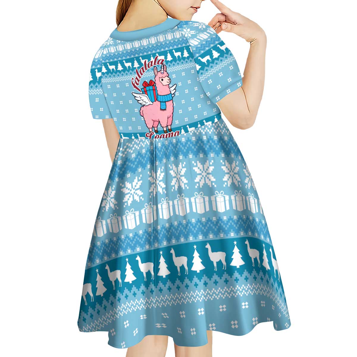 Pink Llama Christmas Kid Short Sleeve Dress Xmas Holiday Patterns - Wonder Print Shop