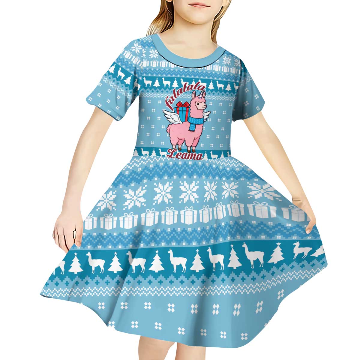Pink Llama Christmas Kid Short Sleeve Dress Xmas Holiday Patterns - Wonder Print Shop