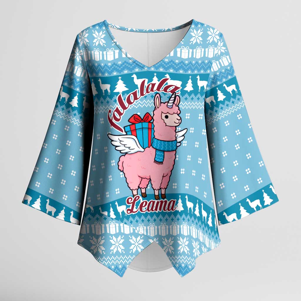 Pink Llama Christmas Kimono Sleeve Blouse Xmas Holiday Patterns - Wonder Print Shop